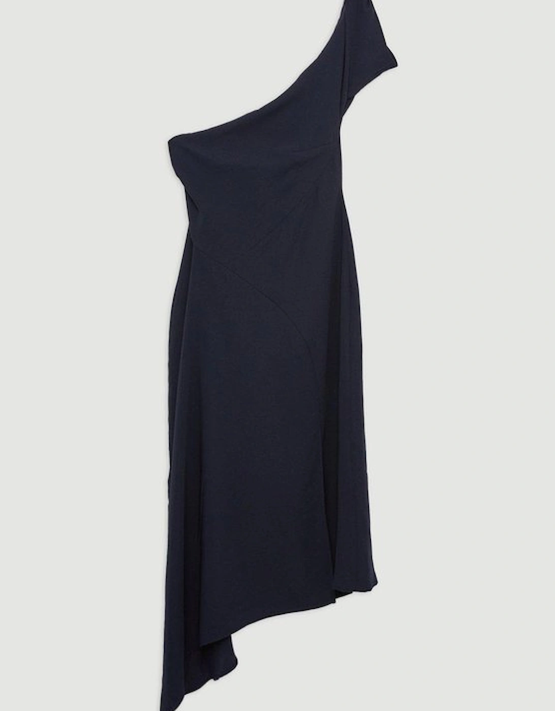 Fluid Tailored One Shoulder Asymmetric Drape Midi Dress