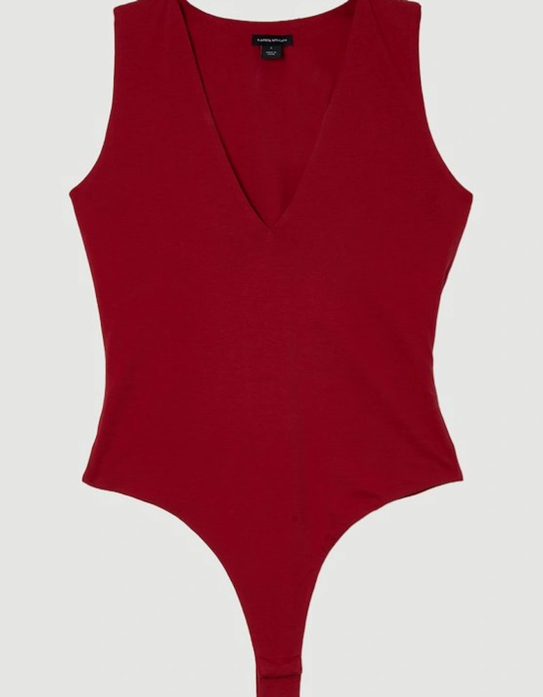 Stretch Cotton Plunge Neck Jersey Bodysuit