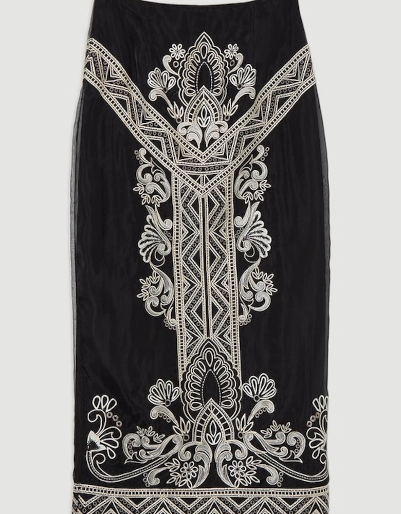 Tall Embroidered Organdie Woven Midi Skirt