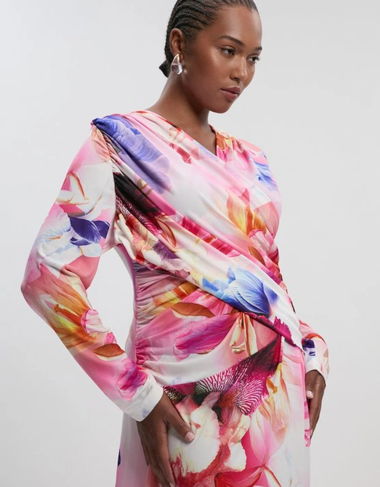 Plus Size Botanic Floral Jersey Crepe Twist Maxi Dress