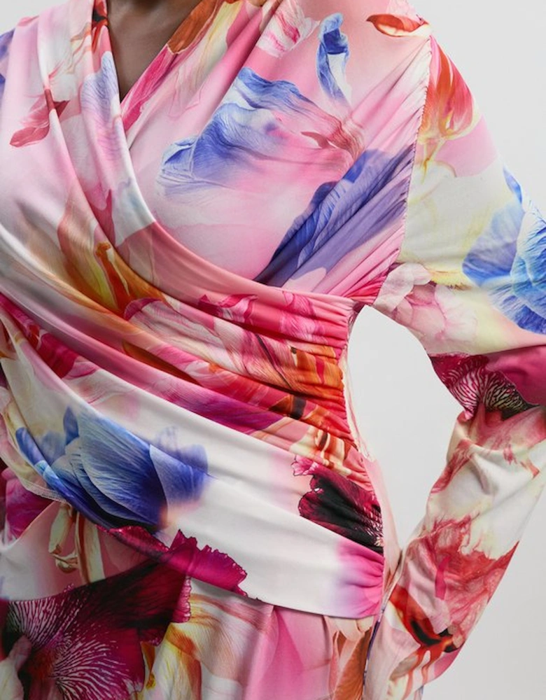 Plus Size Botanic Floral Jersey Crepe Twist Maxi Dress