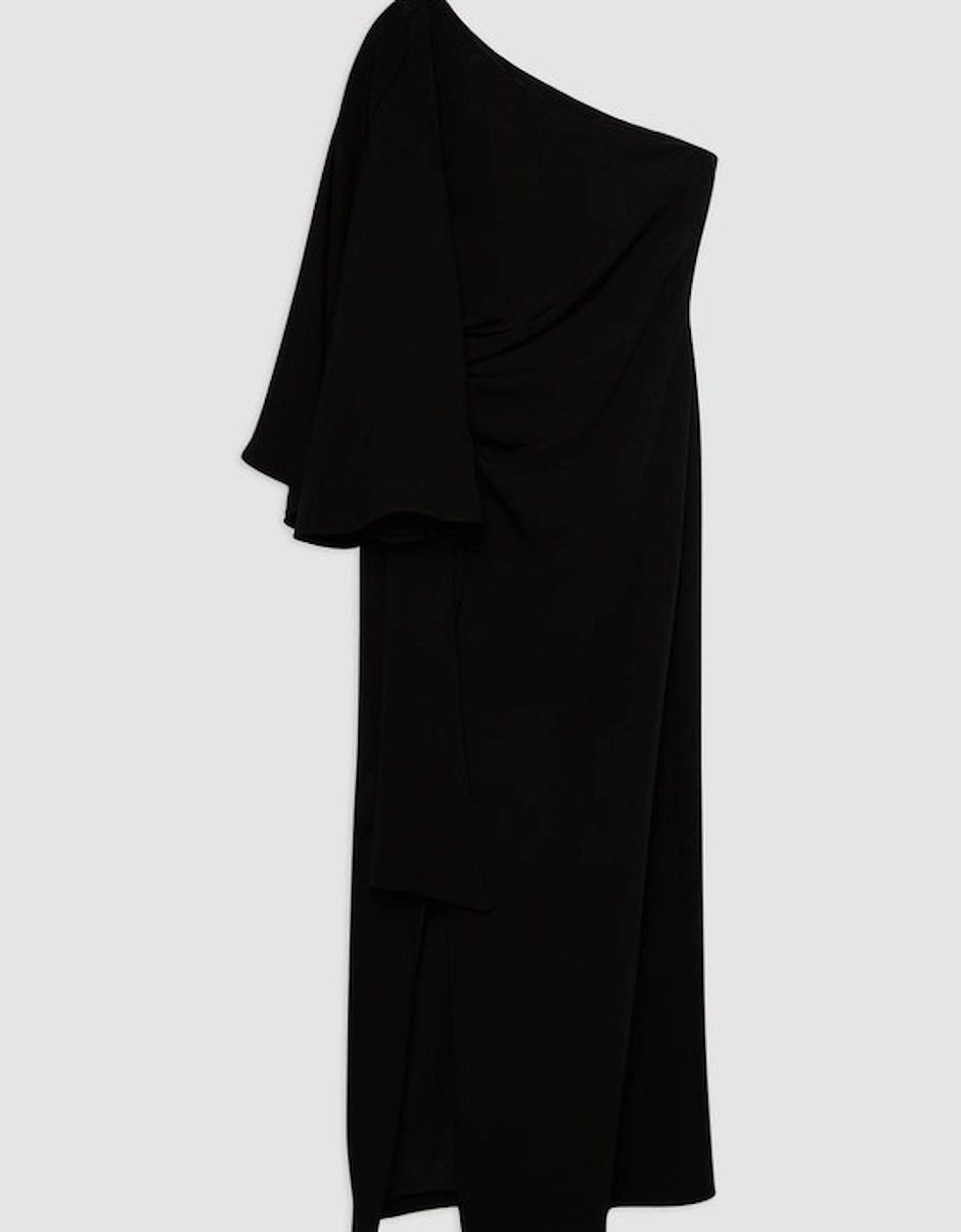 Compact Stretch Viscose Drape Sleeve One Shoulder Tailored Maxi Dress