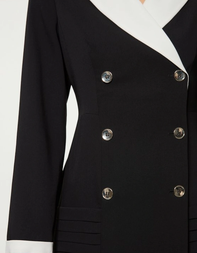 Long Sleeve Contrast Collar Pleated Button Detailed Woven Midi Dress