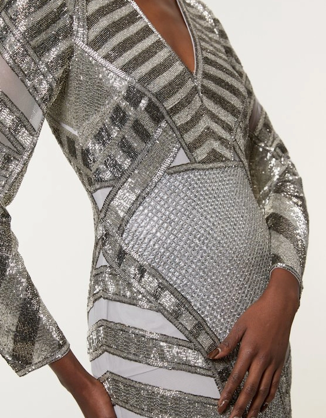 Premium Mirrored Crystal Embellished Woven Midi Dress