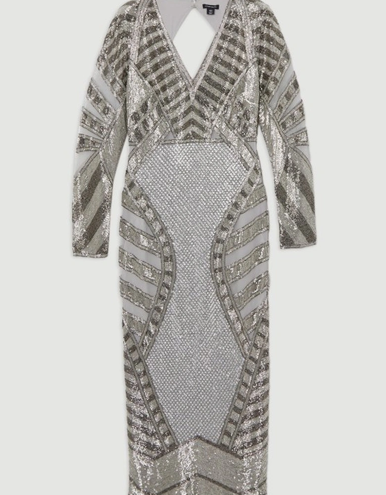Premium Mirrored Crystal Embellished Woven Midi Dress