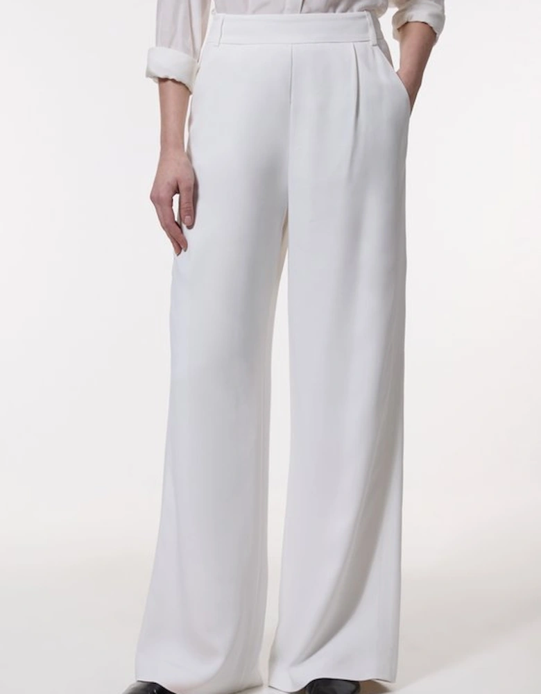 Compact Stretch Viscose Wide Leg Tailored Trouser