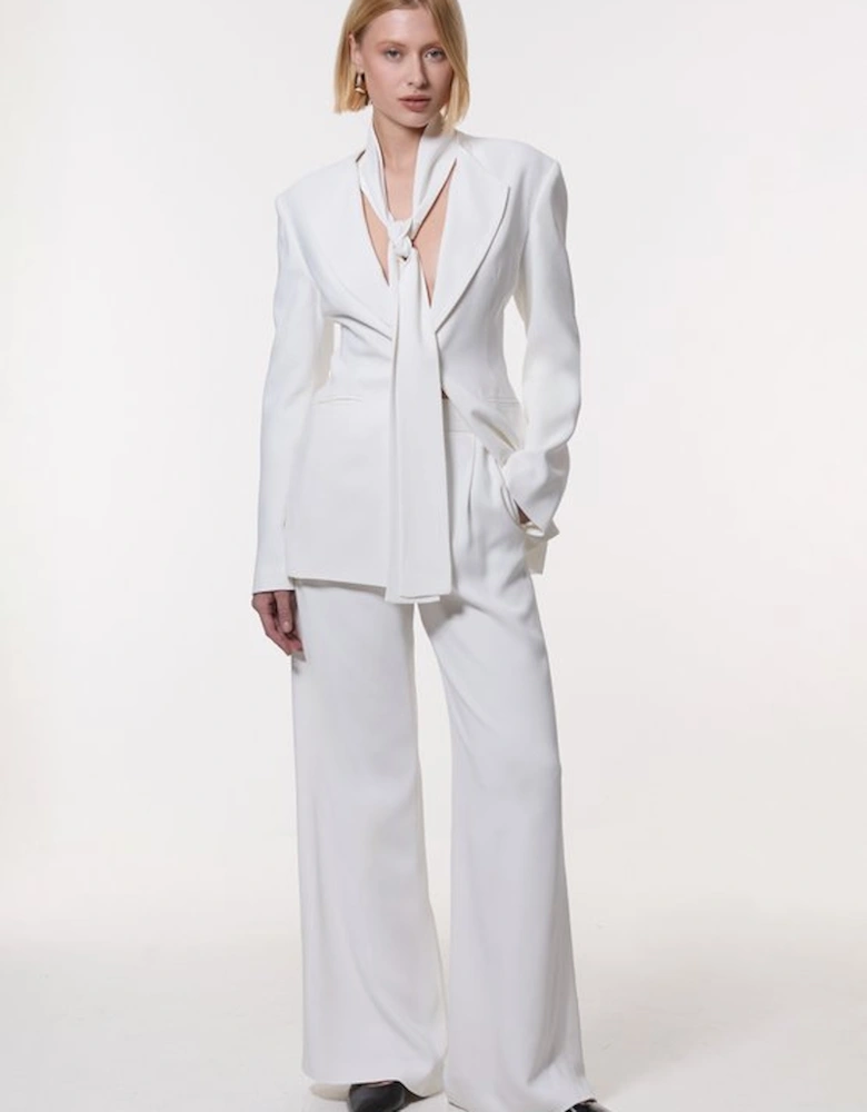 Compact Stretch Viscose Wide Leg Tailored Trouser
