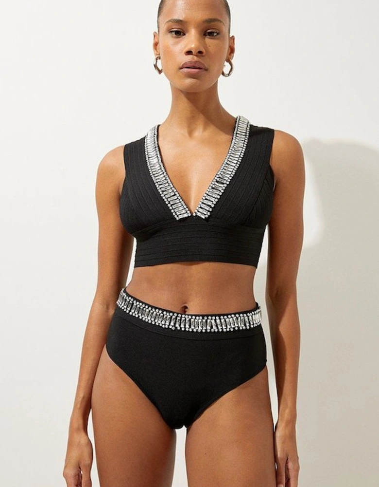 Bandage Embellished Trim High Waist Bikini Bottoms