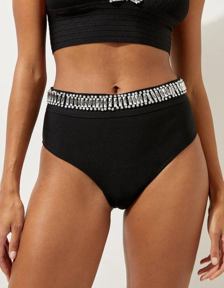 Bandage Embellished Trim High Waist Bikini Bottoms
