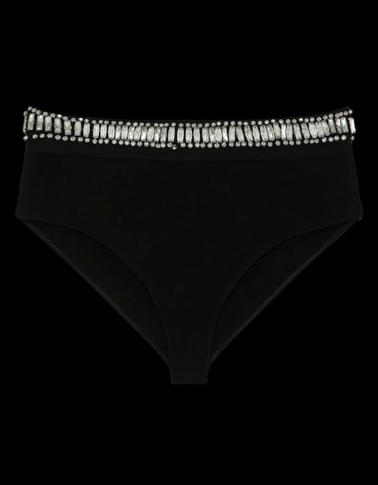 Bandage Embellished Trim High Waist Bikini Bottoms