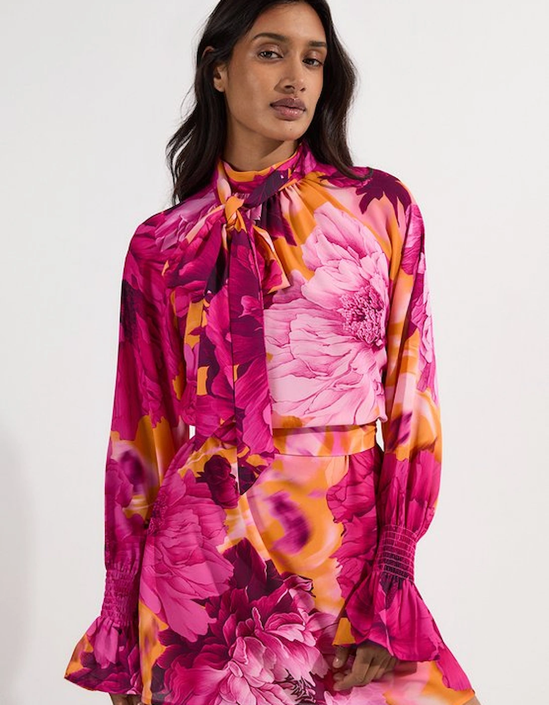 Floral Tie Neck Woven Mini Dress, 5 of 4
