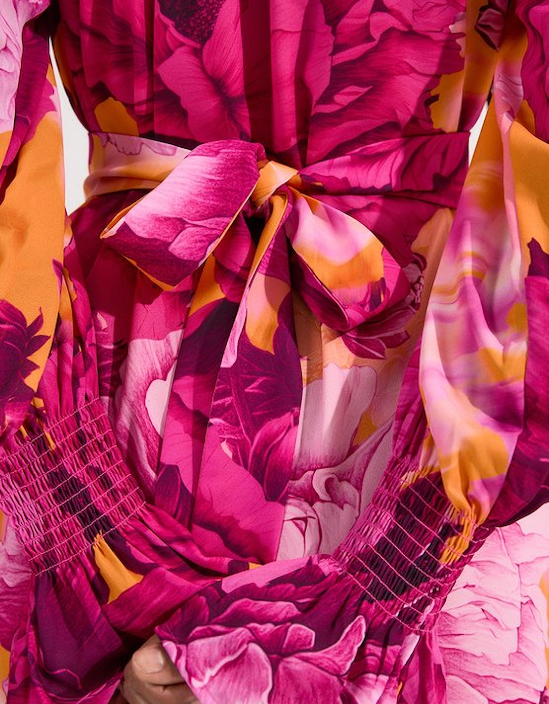 Floral Tie Neck Woven Mini Dress