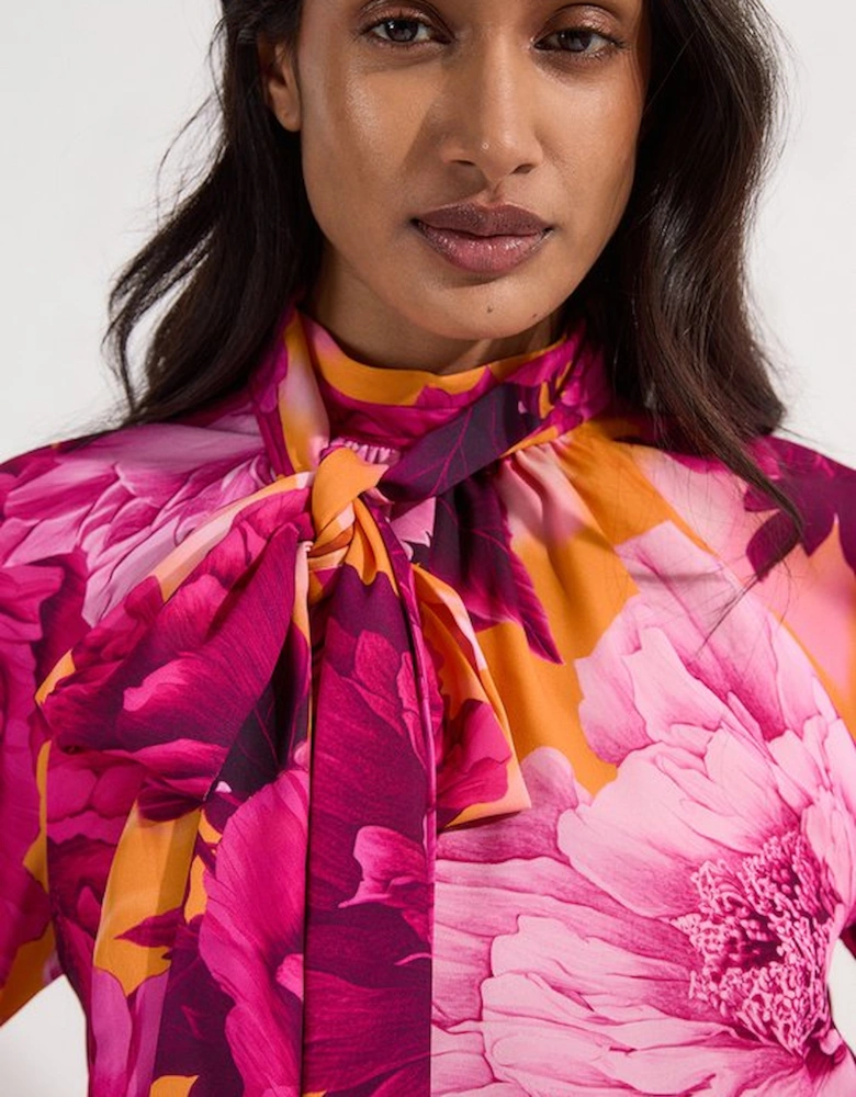 Floral Tie Neck Woven Mini Dress