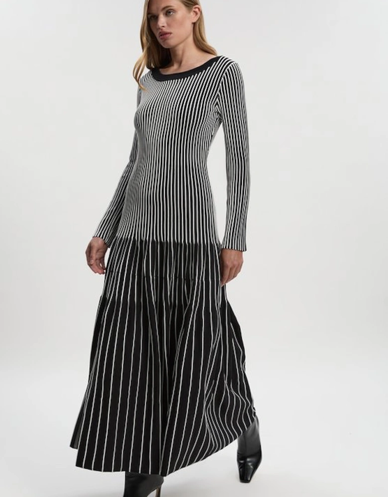 Petite Viscose Blend Striped Knitted Maxi Dress