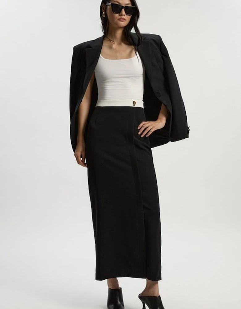 Petite Twill Contrast Hardware Woven Midi Skirt