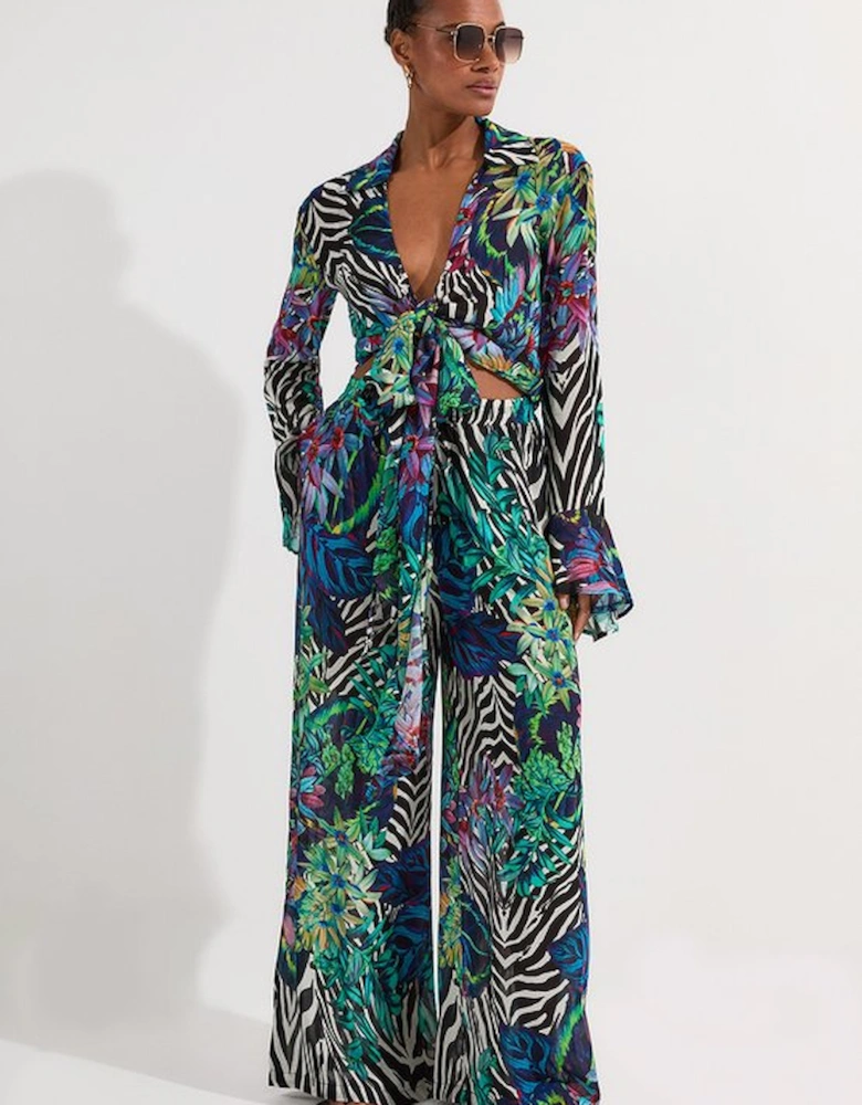 Tall Floral Animal Georgette Beach Wrap Top