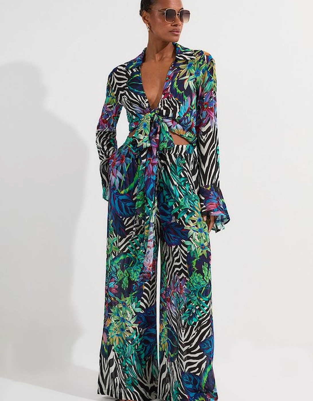 Tall Floral Animal Georgette Beach Wrap Top