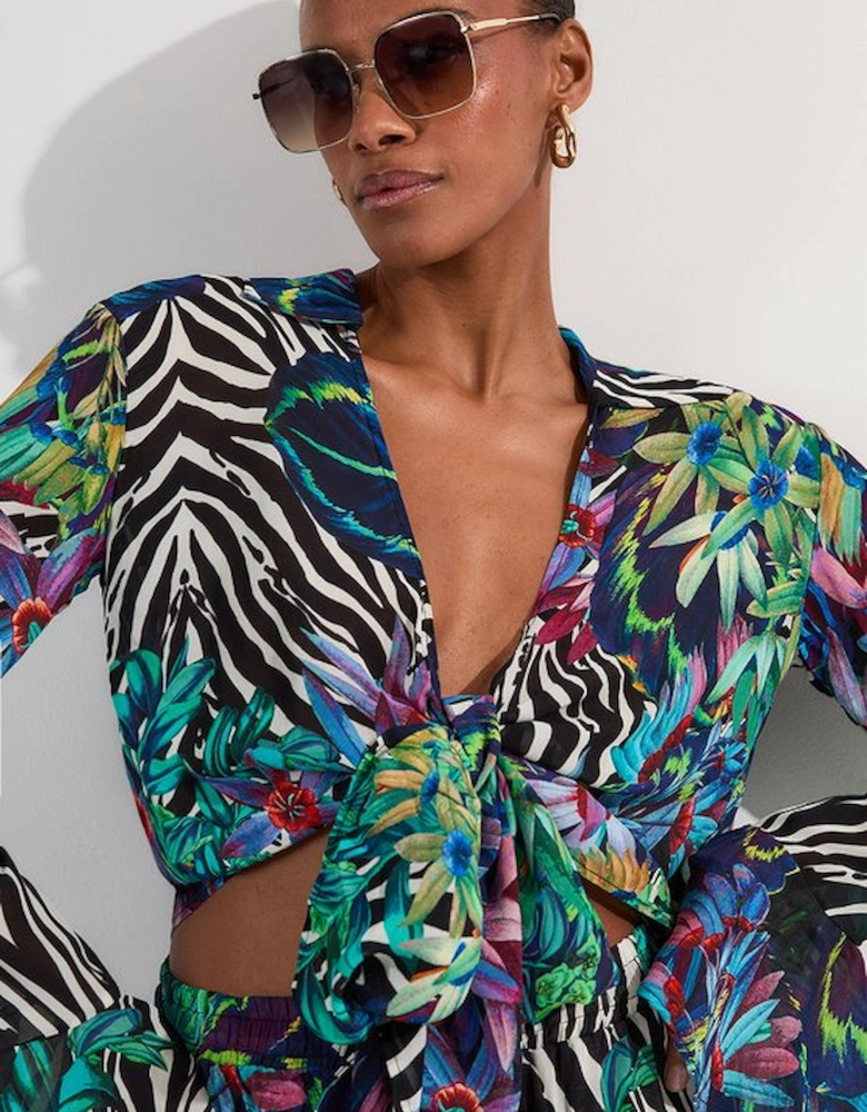 Tall Floral Animal Georgette Beach Wrap Top