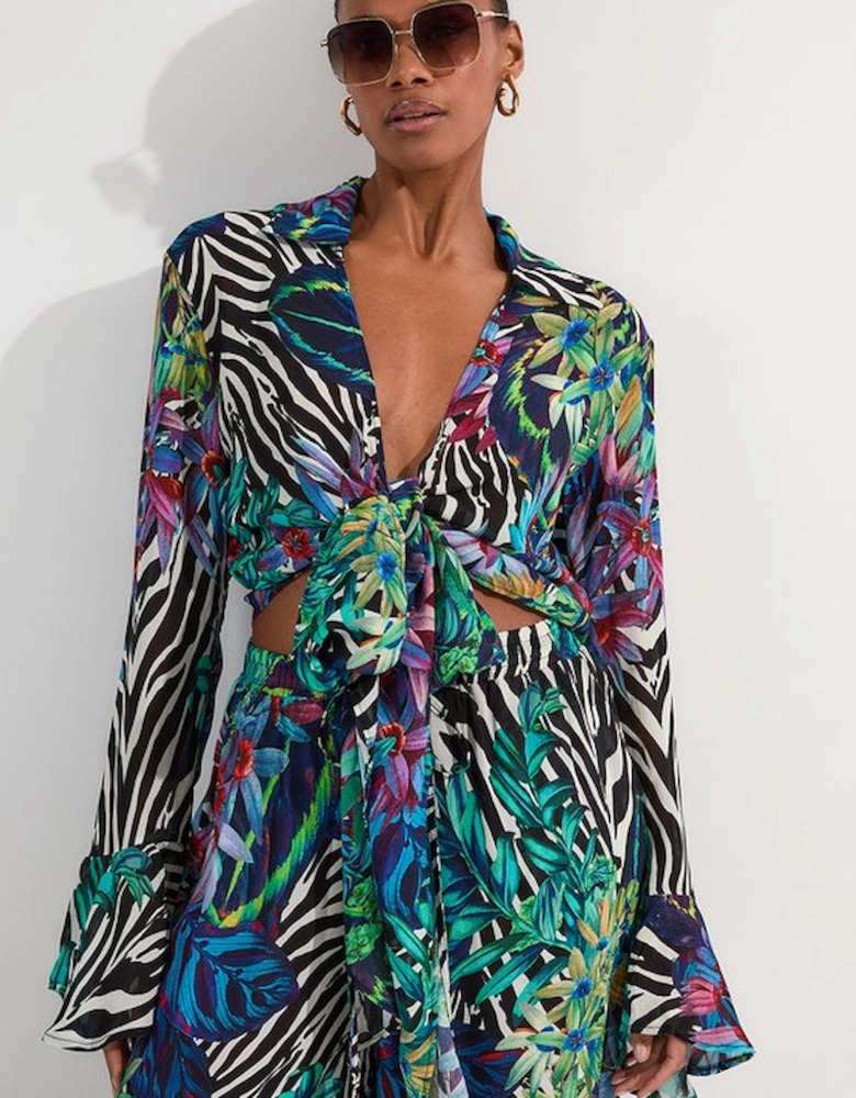 Tall Floral Animal Georgette Beach Wrap Top