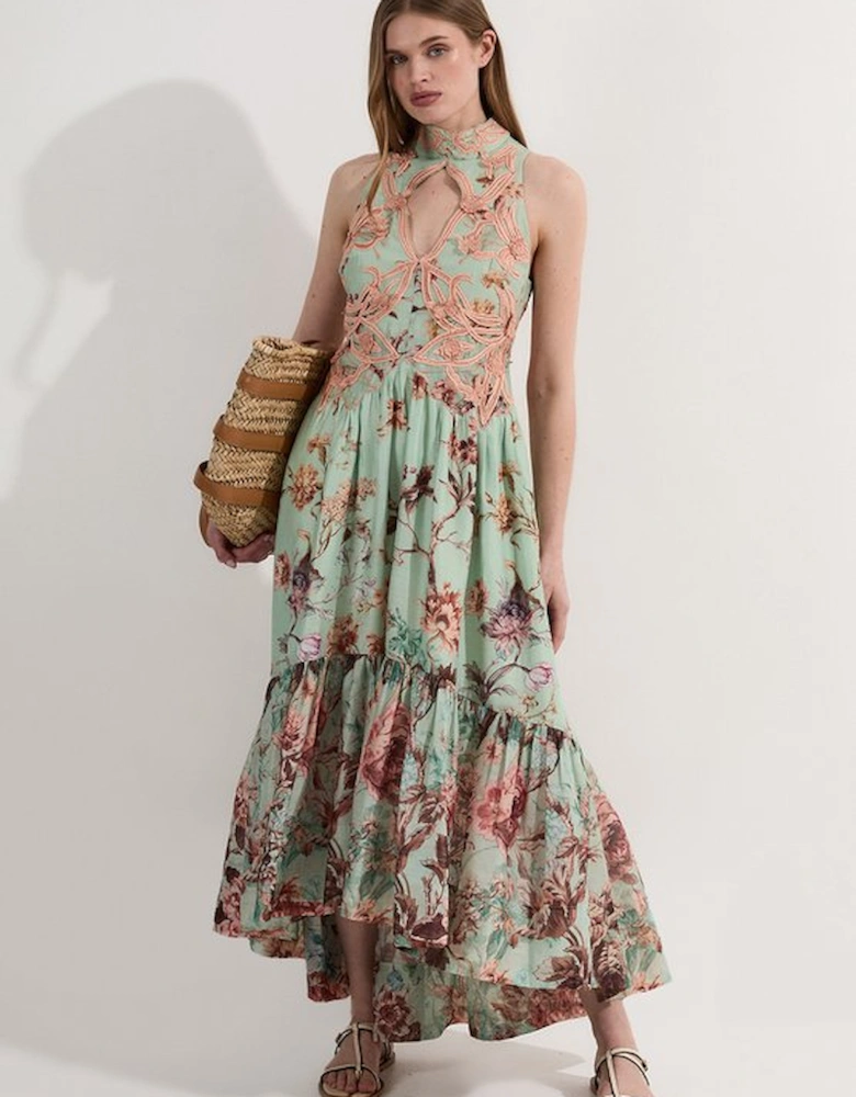 Petite Floral Applique Lace Maxi Dress