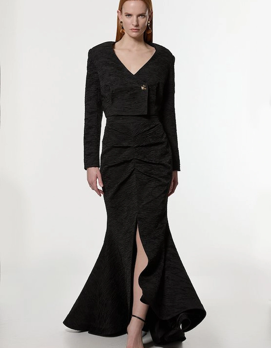 Crinkle Satin Pleated Tailored Maxi Skirt, 5 of 4