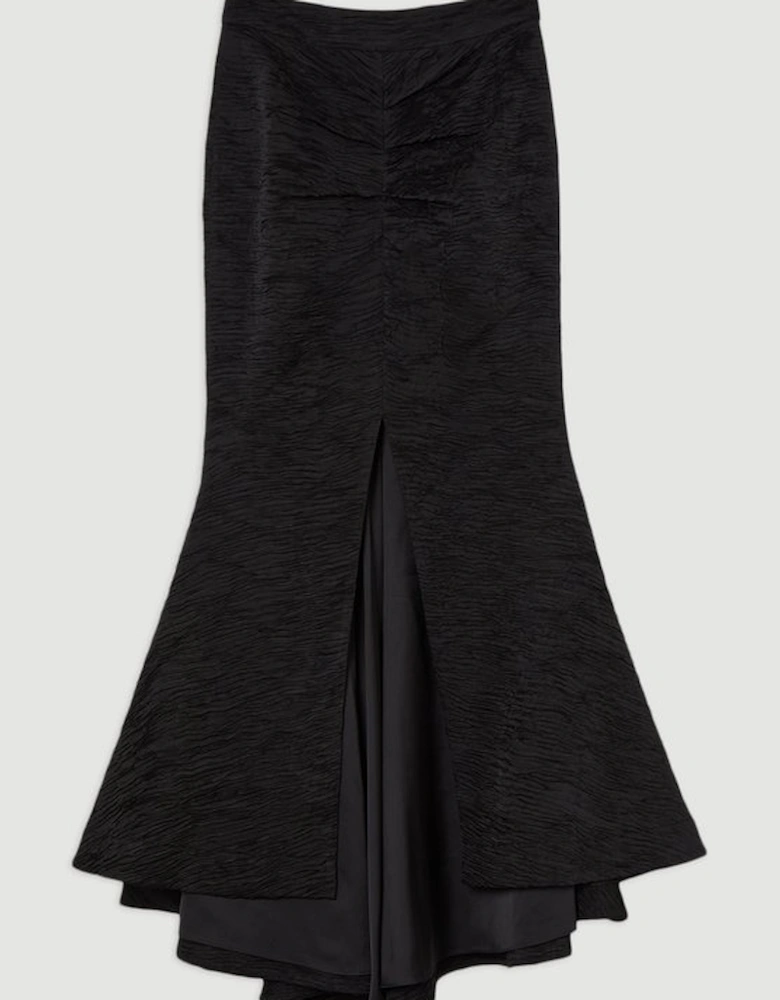 Crinkle Satin Pleated Tailored Maxi Skirt