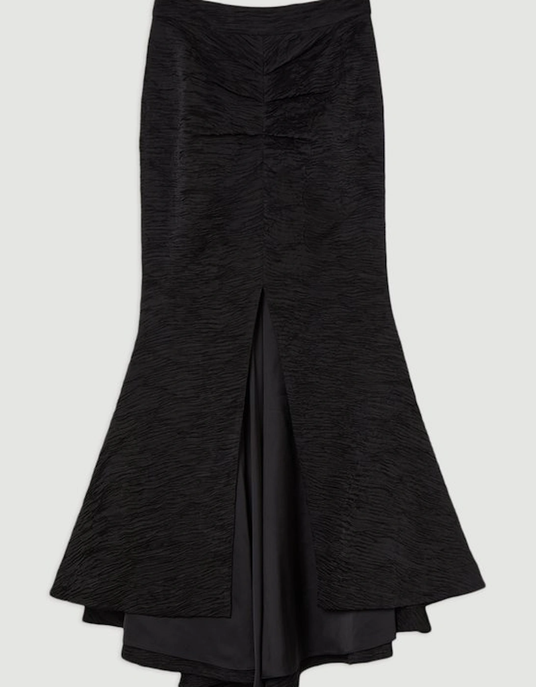 Crinkle Satin Pleated Tailored Maxi Skirt