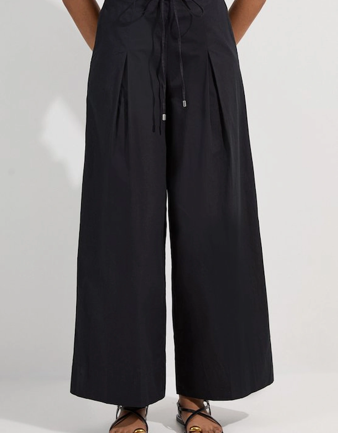 Shirred Cotton Wide Leg Woven Trouser