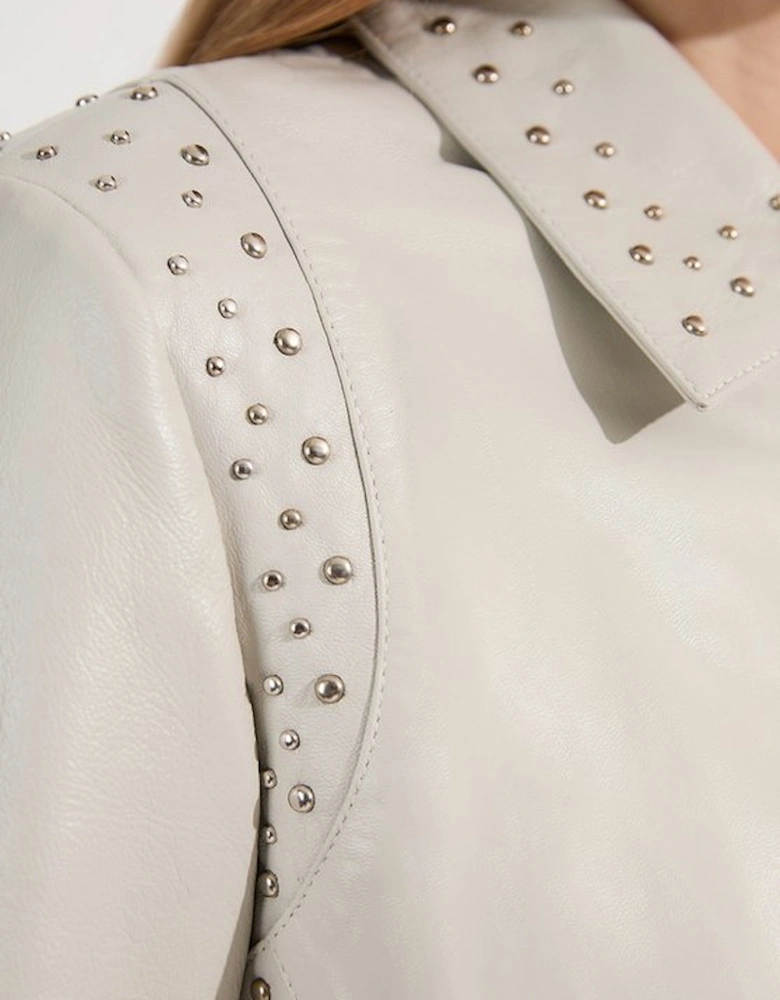 Studded Leather High Collar Tailored Jacket