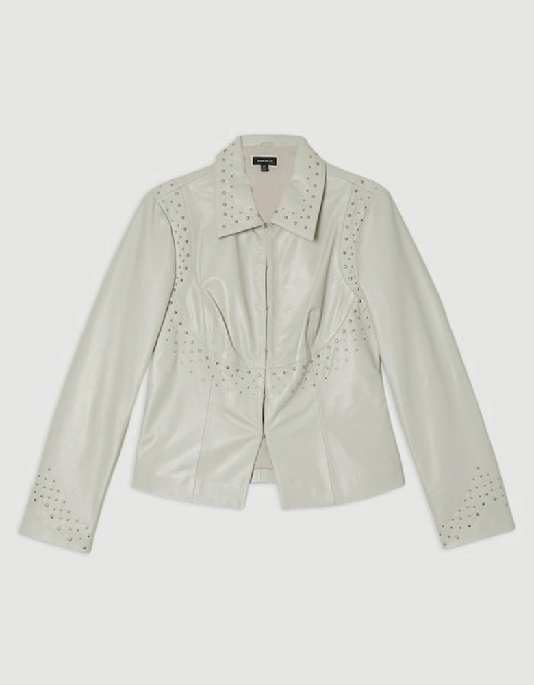 Studded Leather High Collar Tailored Jacket