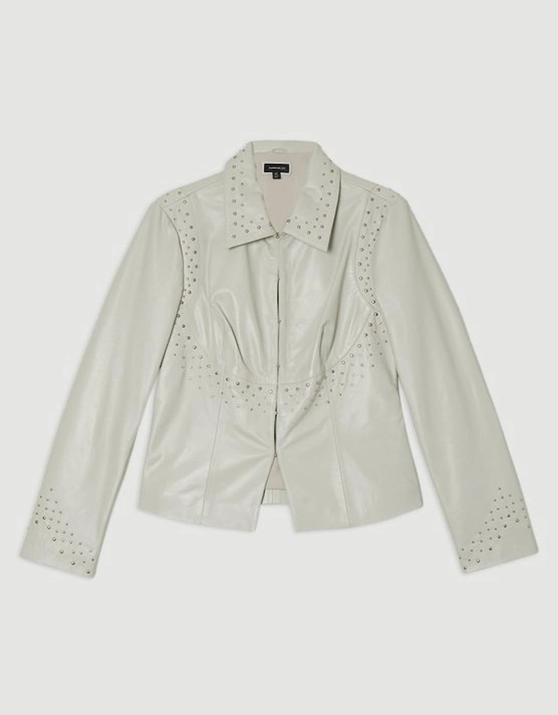 Studded Leather High Collar Tailored Jacket