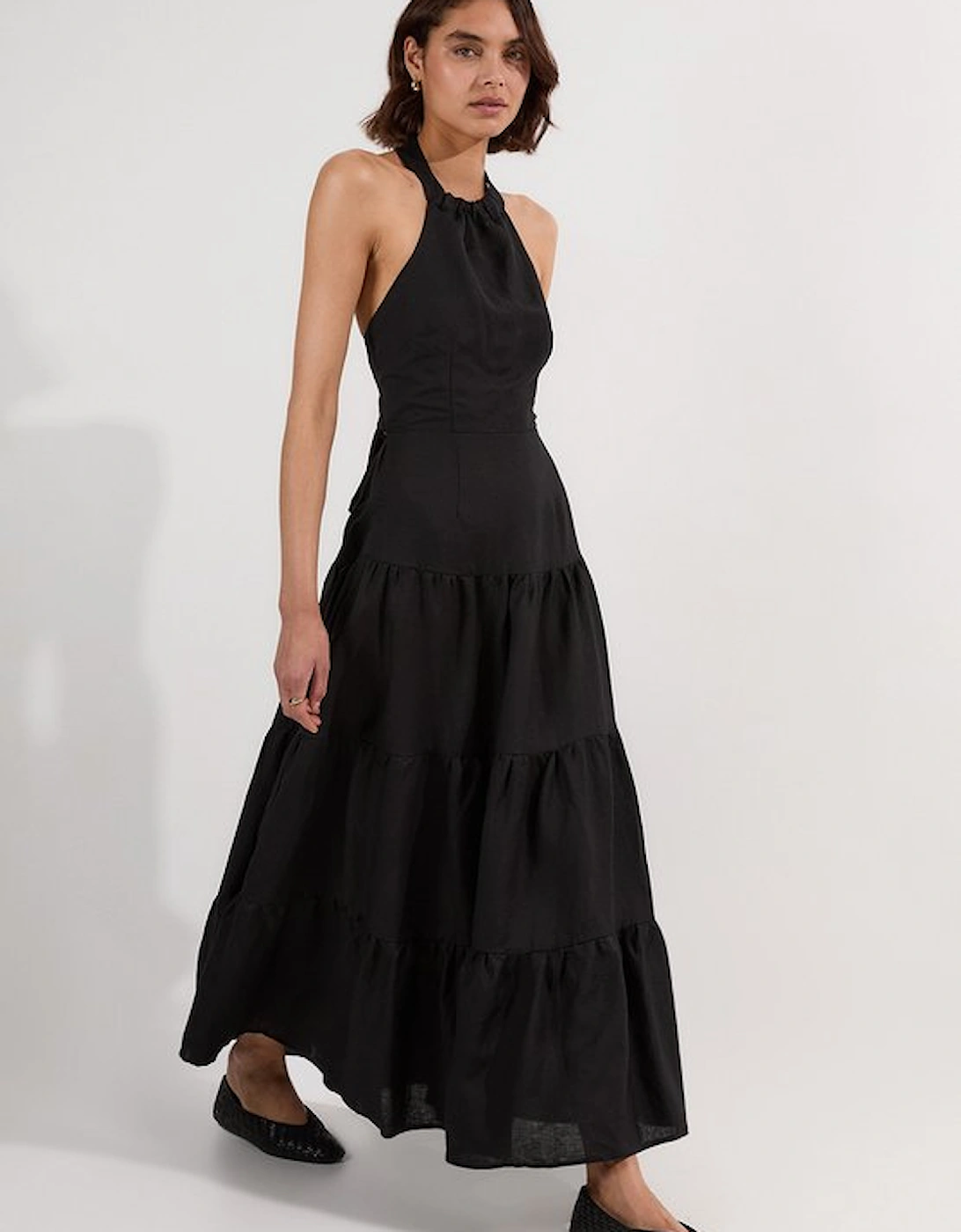 Viscose Linen Halter Tiered Woven Maxi Dress, 5 of 4