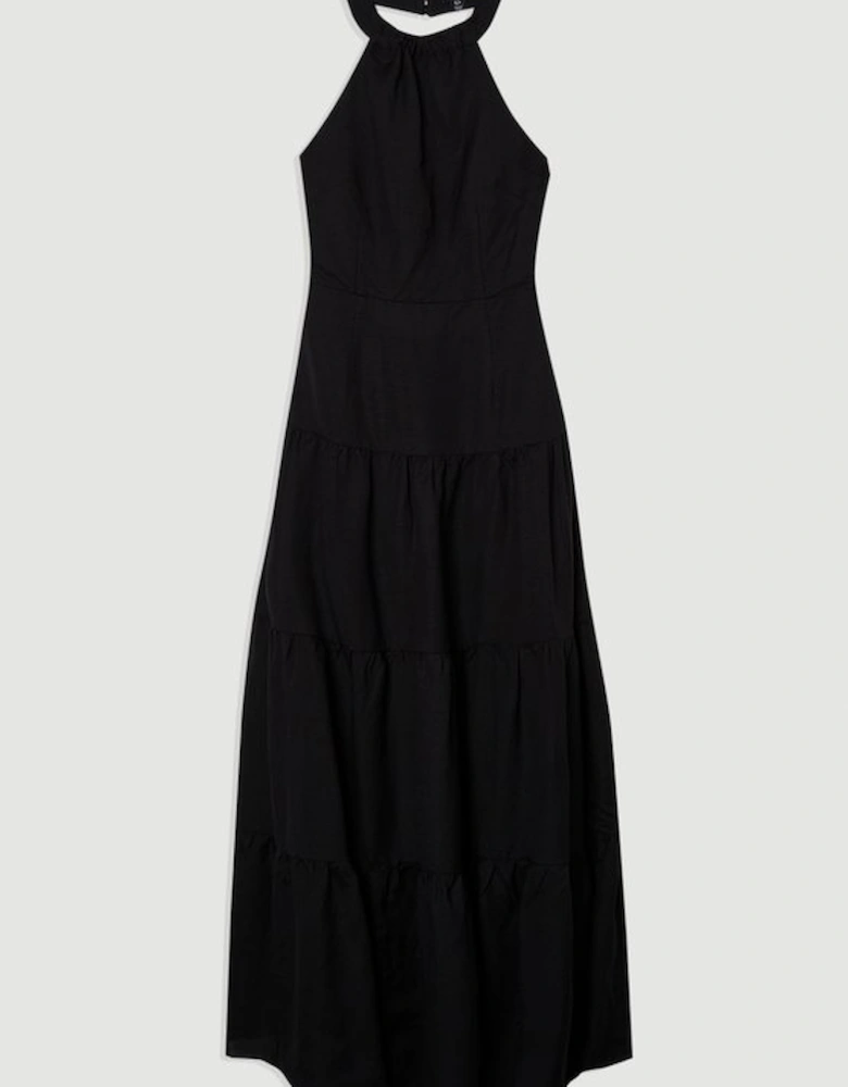 Viscose Linen Halter Tiered Woven Maxi Dress