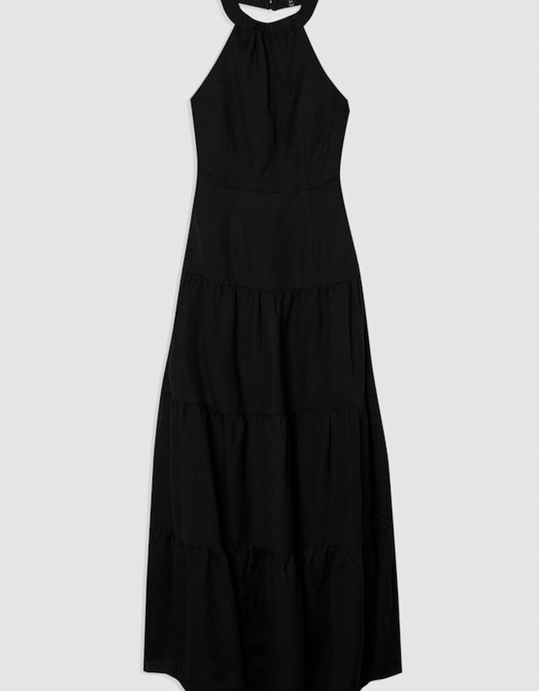 Viscose Linen Halter Tiered Woven Maxi Dress