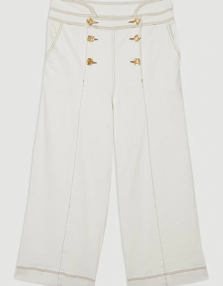 Denim Button Front Culottes Trousers