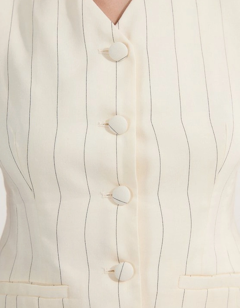 Petite Premium Linen Viscose Pinstripe Tailored Waistcoat