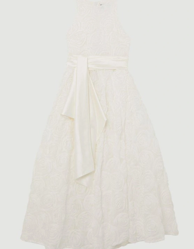 Romantic Rosette Texture Woven Prom Midi Dress