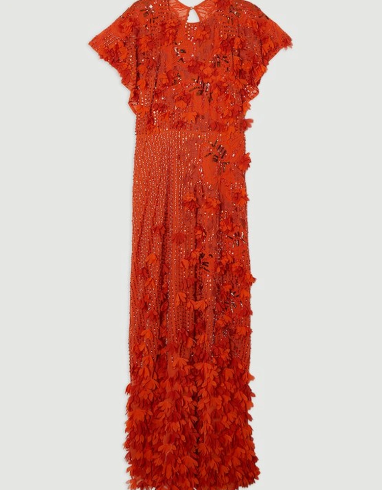 Embroidery And Applique Angel Sleeve Woven Maxi Dress