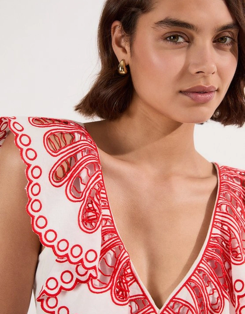 Cutwork Embroidered Ruffle Woven Mini Dress