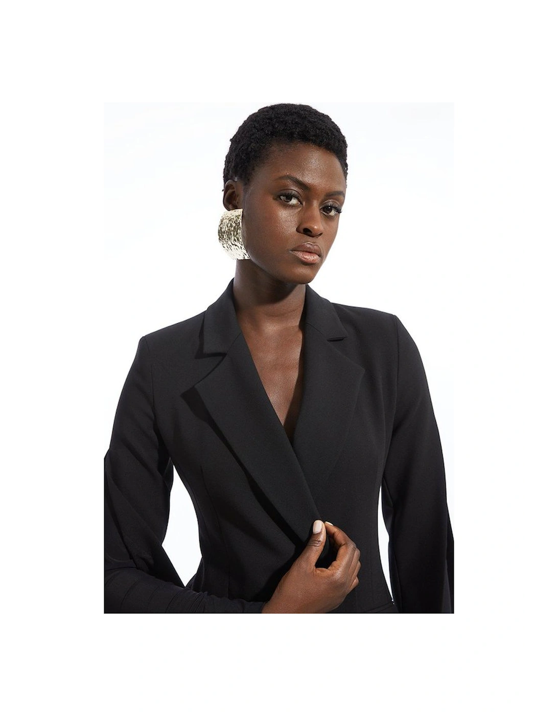 Tall Compact Stretch Mesh Detailed Midi Blazer Dress