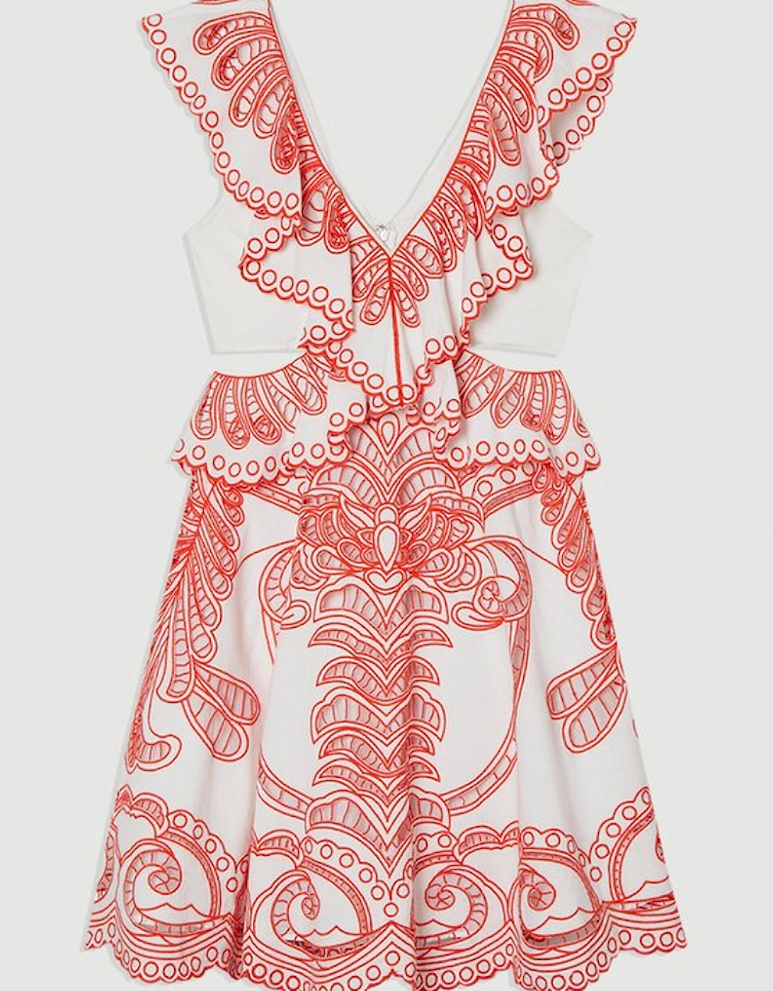 Cutwork Embroidered Ruffle Woven Mini Dress
