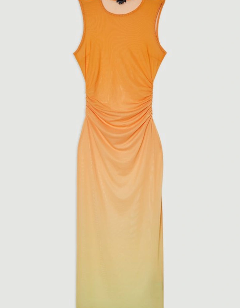 Ombre Mesh Ruched Beach Dress