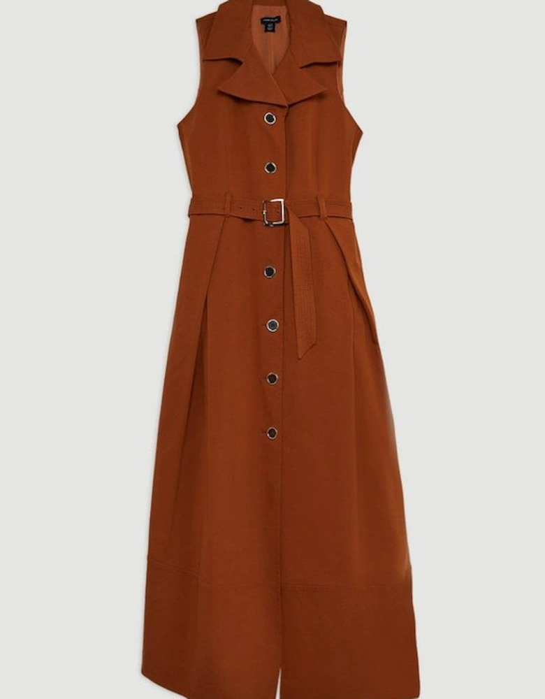 Tailored Cotton Halter Neck Belted Full Skirted Shirt Dress