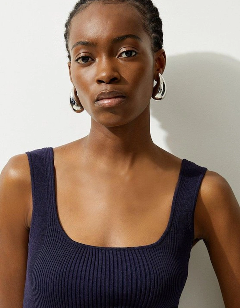 Viscose Blend Rib Knit Square Neck Vest