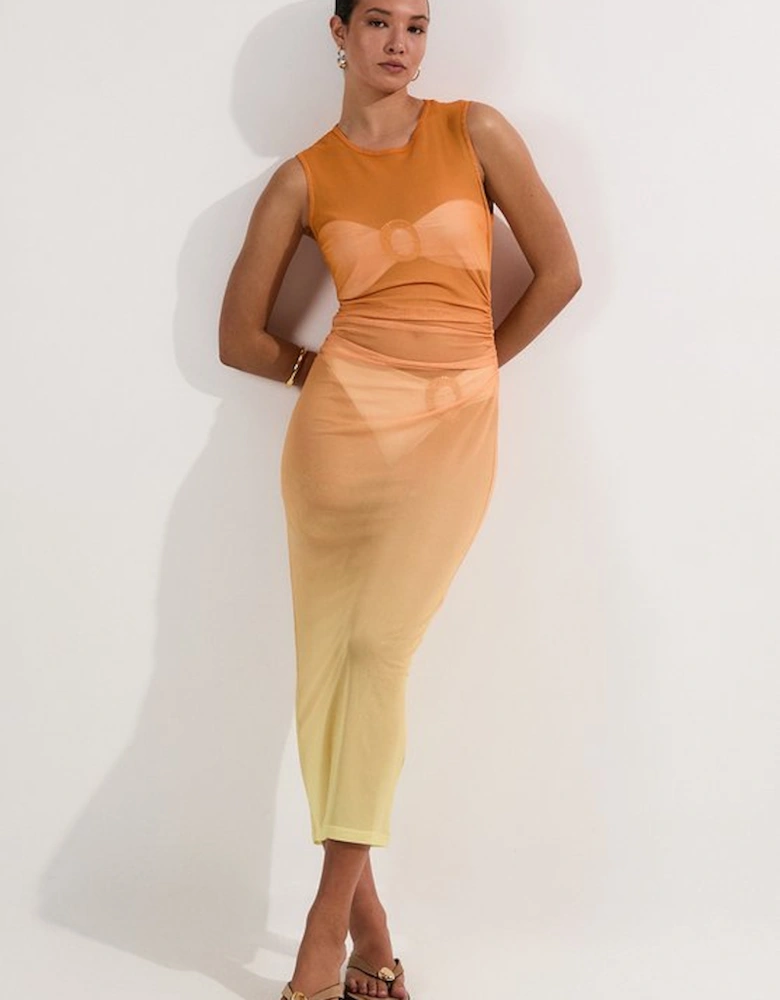 Ombre Mesh Ruched Beach Dress