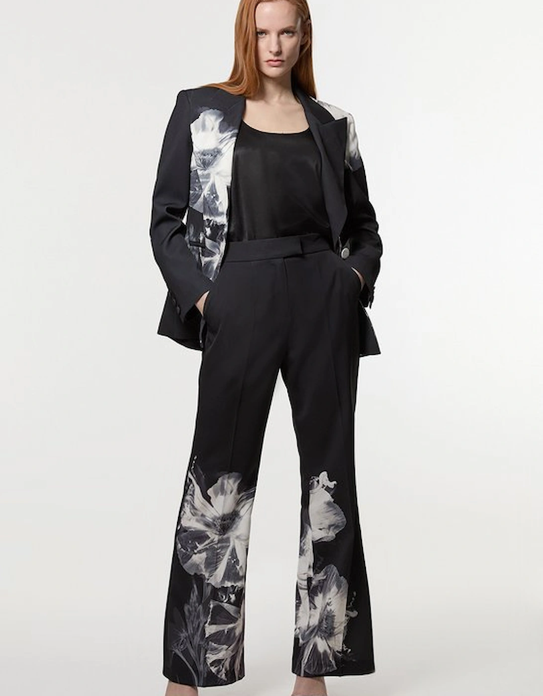 Tailored Crepe Placed Floral Wide Leg Trouser, 5 of 4