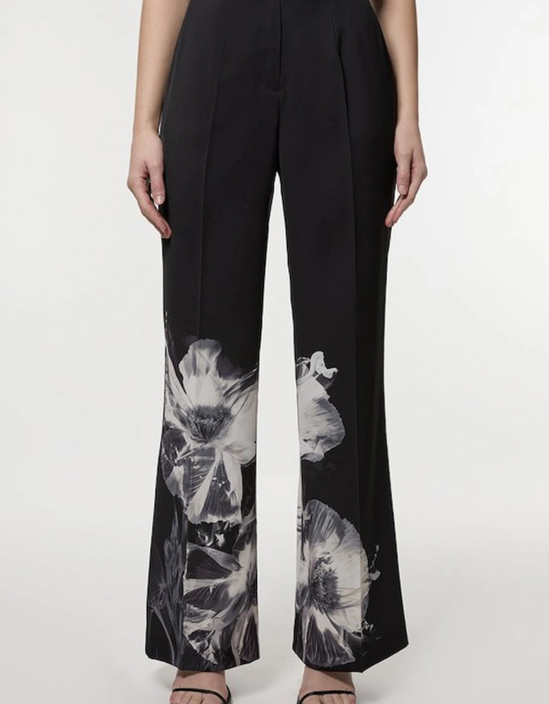 Tailored Crepe Placed Floral Wide Leg Trouser