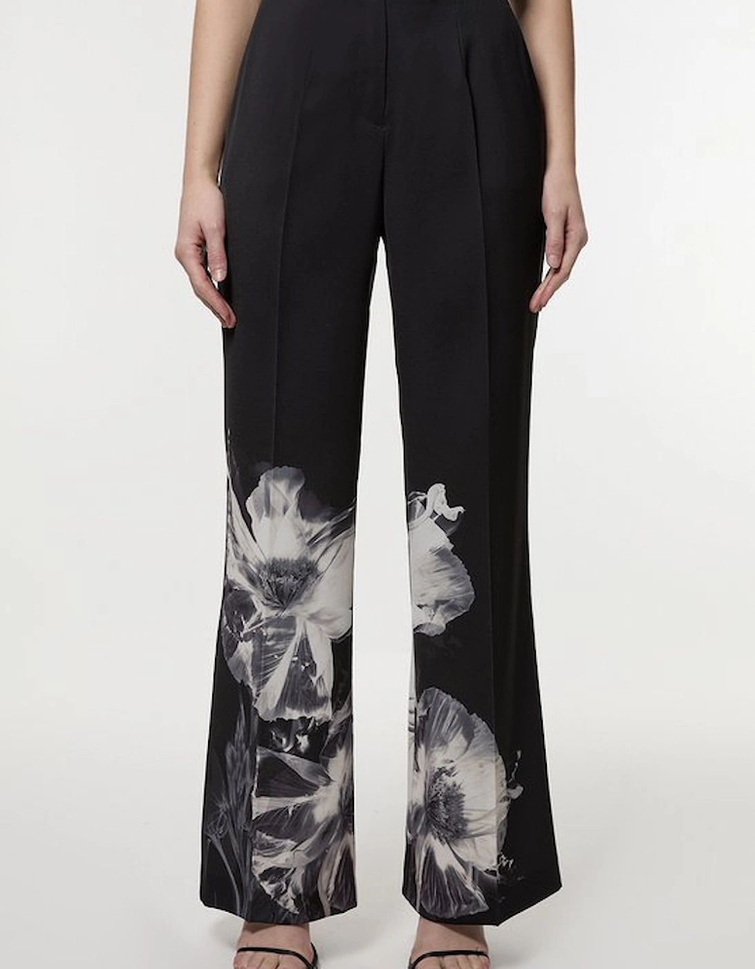 Tailored Crepe Placed Floral Wide Leg Trouser