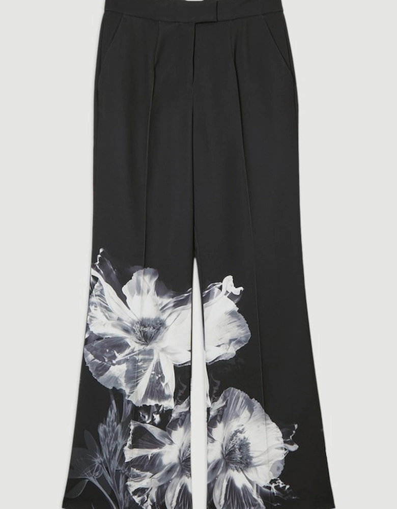 Tailored Crepe Placed Floral Wide Leg Trouser