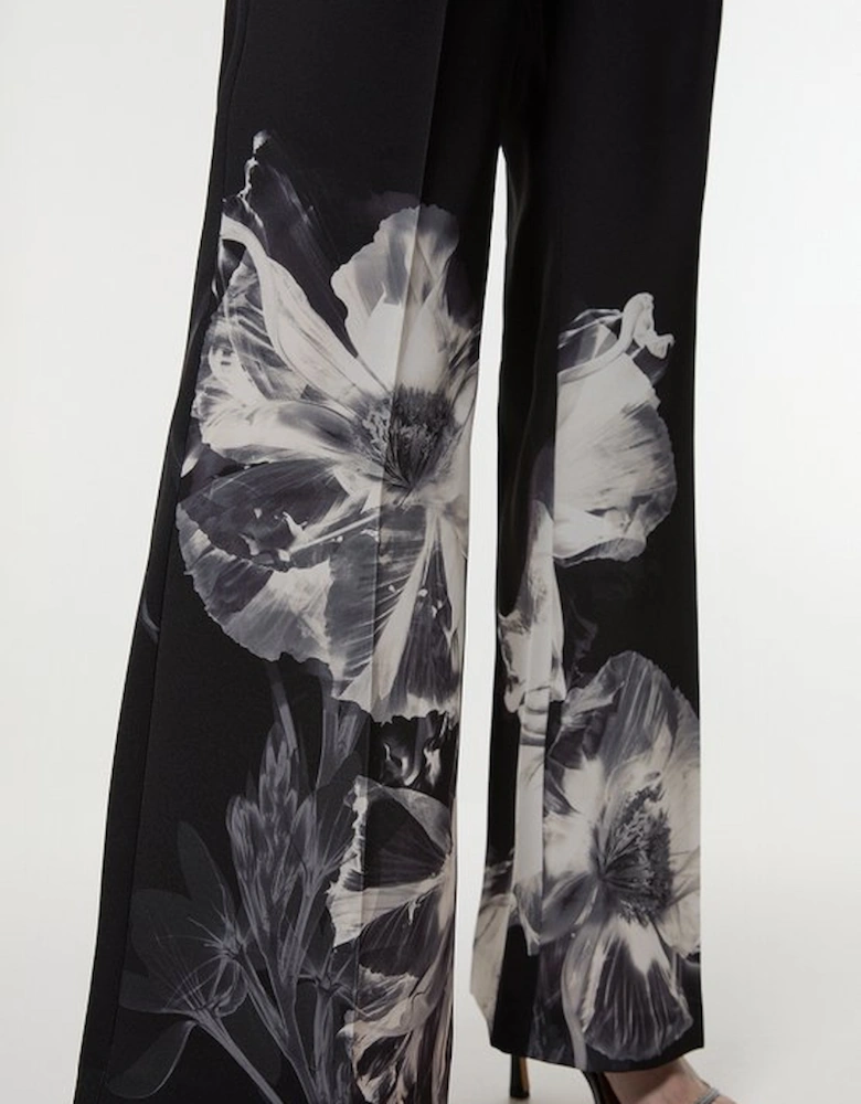 Tailored Crepe Placed Floral Wide Leg Trouser
